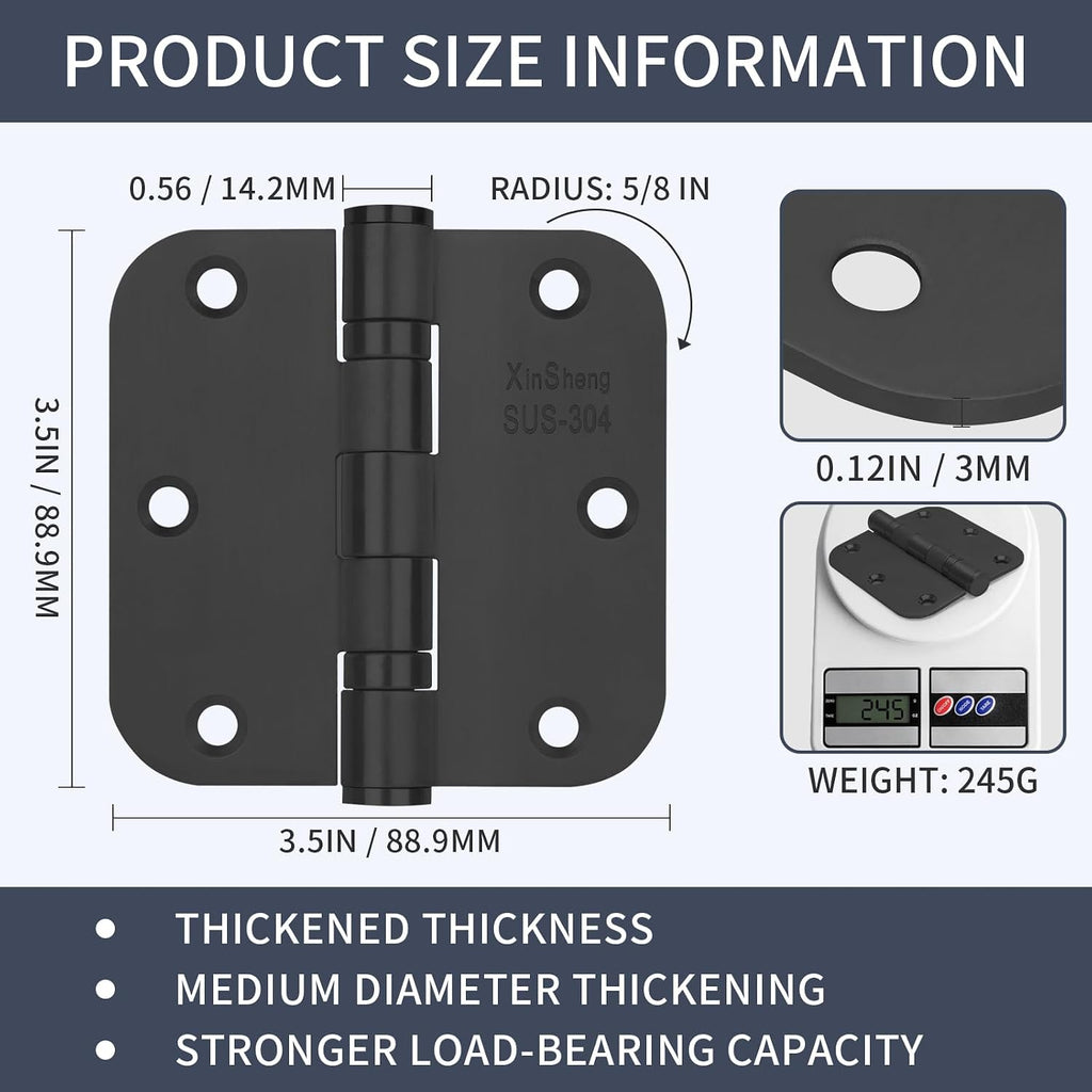 3.5" Heavy Duty Door Hinges XinSheng 304 Stainless Steel 3 Pack(Black) | Great anti-rust performance，Anti-tamper