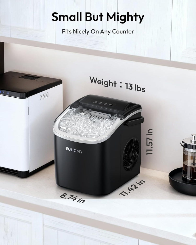 Countertop Ice Maker Machine with Handle, 26lbs Per Day, 9 Bullet Cubes in 6 Mins, Self-Cleaning Portable Ice Maker