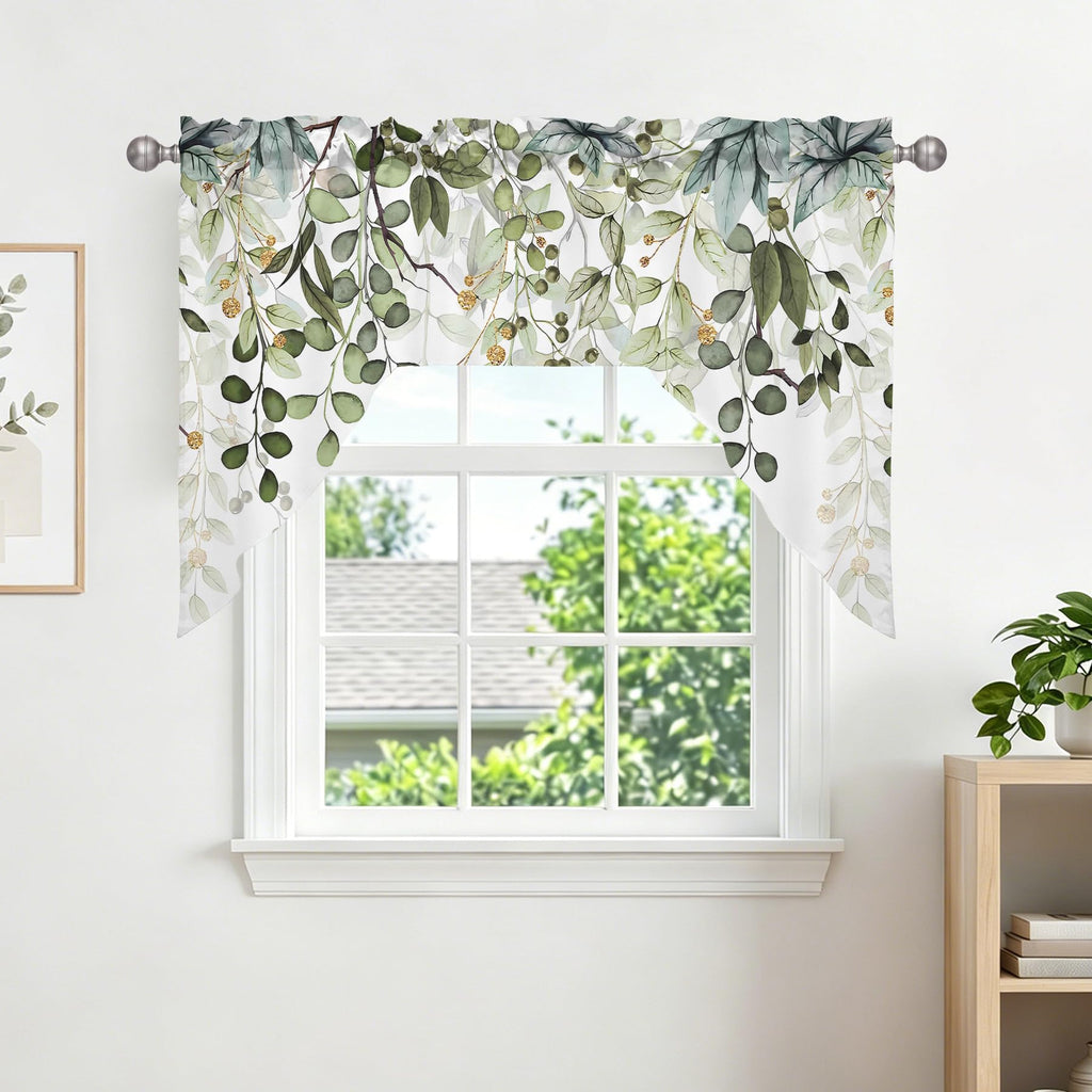 Sage Green Eucalyptus Leaves Swag Curtains 1 Panel, 56x36 in