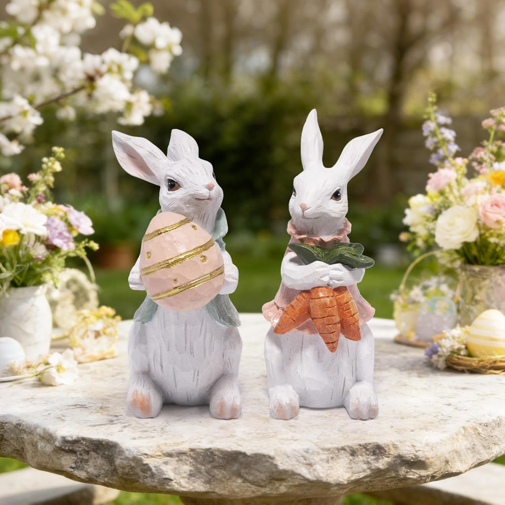 Easter Bunny Decorations Spring Home Decor Bunny Figurines Gifts(Easter White Rabbit ) - Set of 2