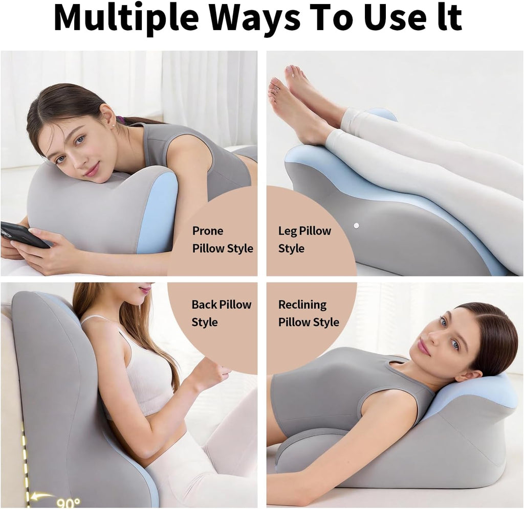 SmileQueen Memory Foam Wedge Pillow for Reading, Legs, Back Support | Purple Wedge Cushion for Bed Rest, TV, Reading