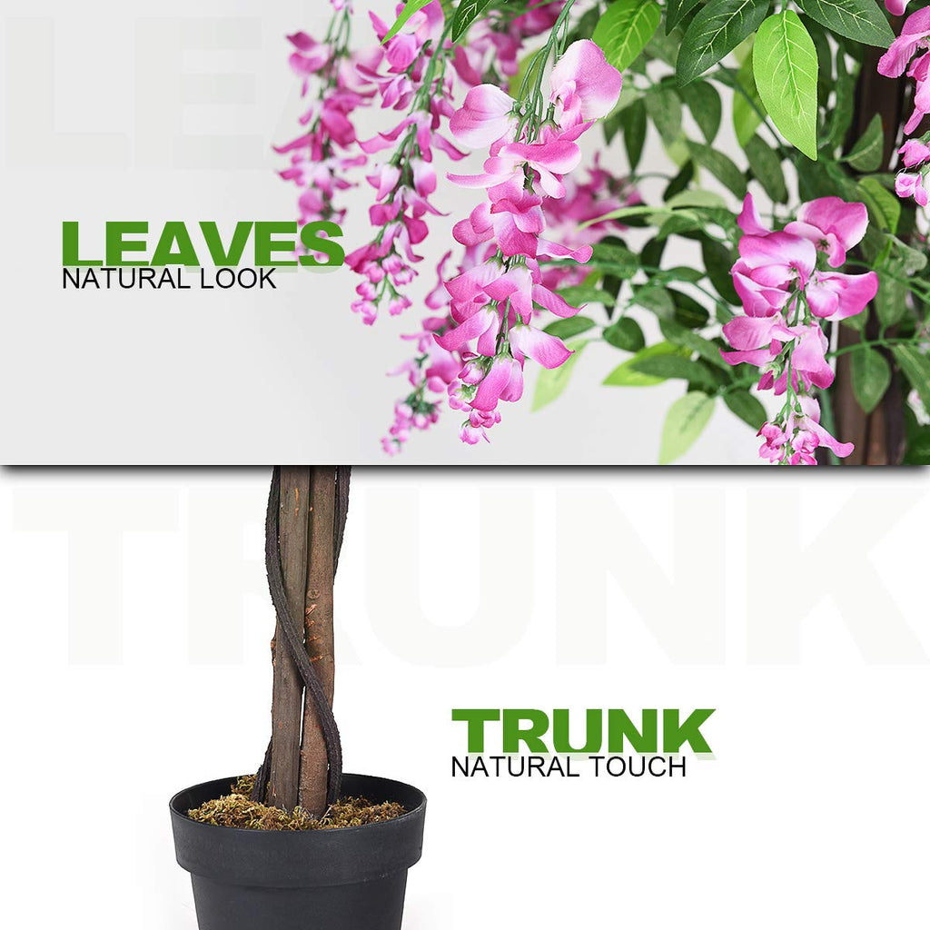 6ft Artificial Wisteria Tree, Green, Plastic, Polyester, Wood - No Watering or Pruning Needed