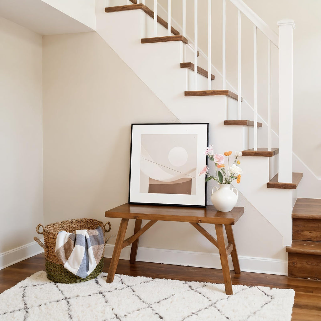 30" Solid Wood Farmhouse Bench - Rustic Entryway, Living & Dining Room Seating, Natural Finish