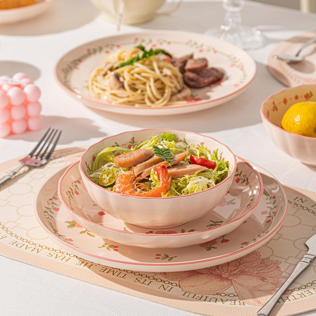 Ceramic Dinnerware Set, Series Kavara II, (Pink Peach Blossom)