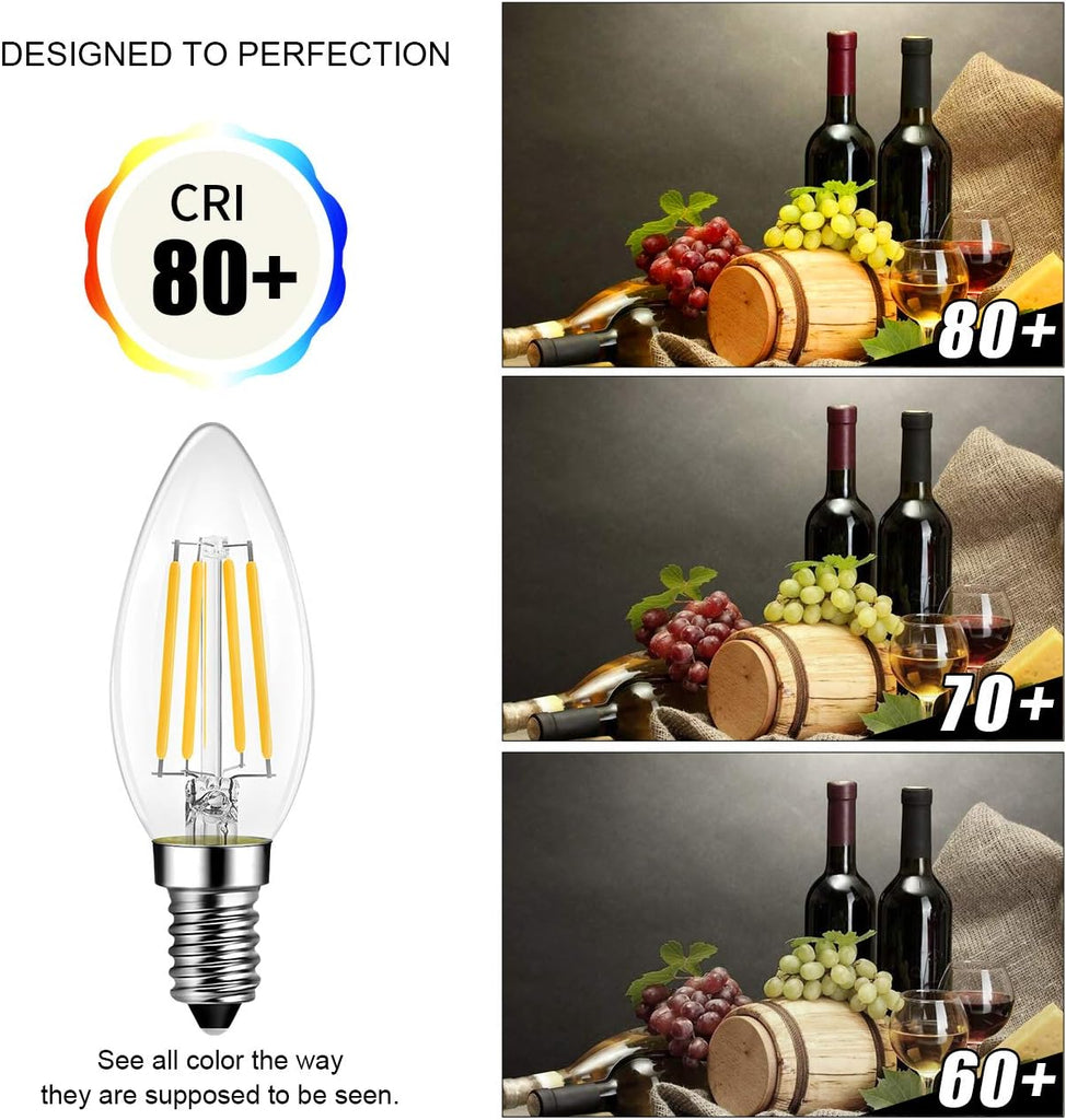 E12 Candelabra LED Bulb Dimmable, 2700K B11 Candle Light Bulb,6 Pack