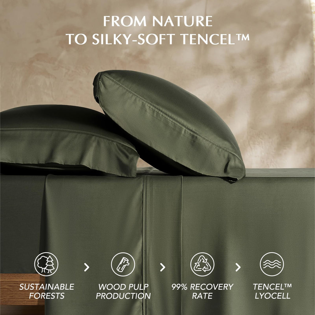 TencelTM Sheet Set, Breathable & Cooling, King, Dark Olive Green