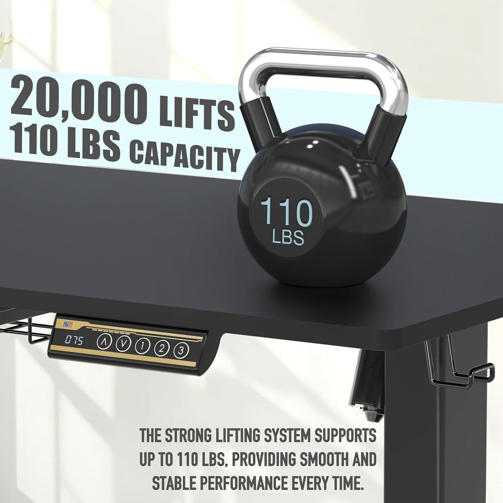 55 x 28 Electric Height Adjustable Standing Desk w/Drawer, Black | w/ Memory Presets and Cable Management | Drawer