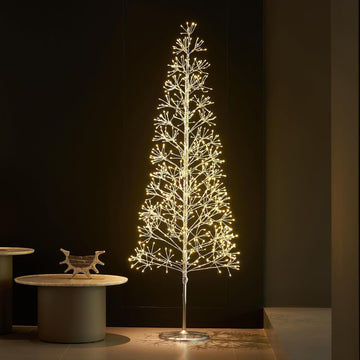 Lighted Starburst Tree 720 Heavy Duty LED Lights, Silver Twig Tree with Lights 6FT Fireplace Room Porch Christmas