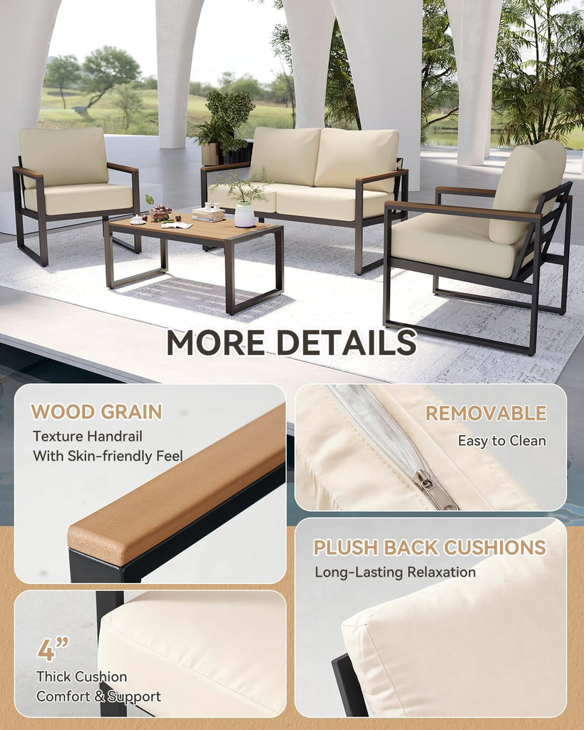 Aoxun Patio Furniture Set, 4 Piece Outdoor Patio Furniture with Thick Cushions