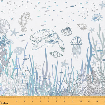 Sea Turtle Upholstery Fabric by The Yard Blue Ocean Seaworld Waterproof Fabric Cartoon Jellyfish Seahorse Material