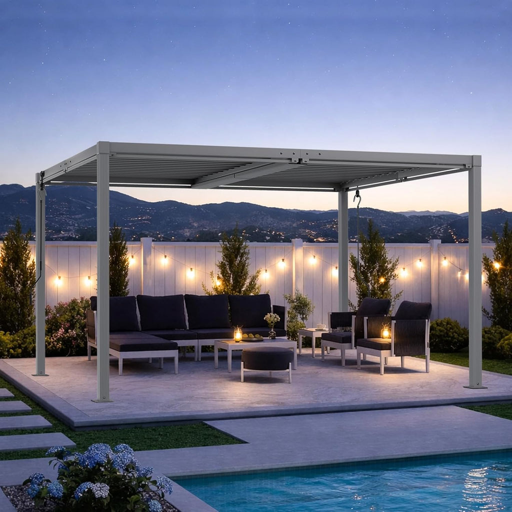 Louvered Pergola 10' x 13', Outdoor Aluminum Pergola with Reinforced Steel Roof