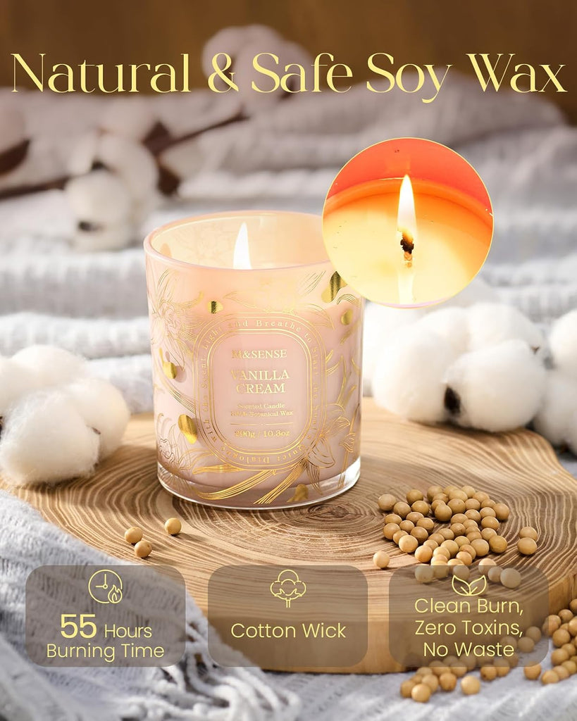 Vanilla Scented Soy Candle, 55H Burn Time Non Toxic 10.3oz - Set of 103