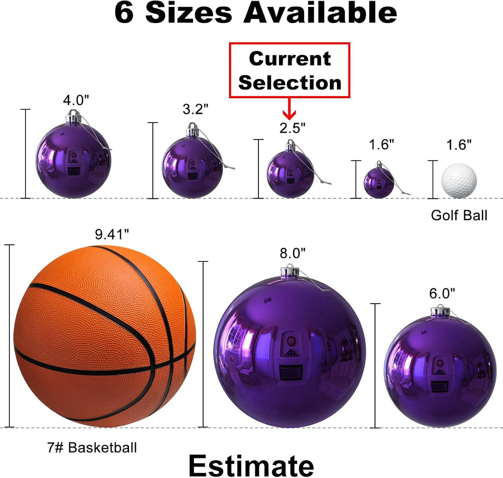 Christmas Balls Ornaments - Shatterproof Christmas Tree Decorations Medium Hanging Ball Purple 2.5in x 24 Pack - Set of 24