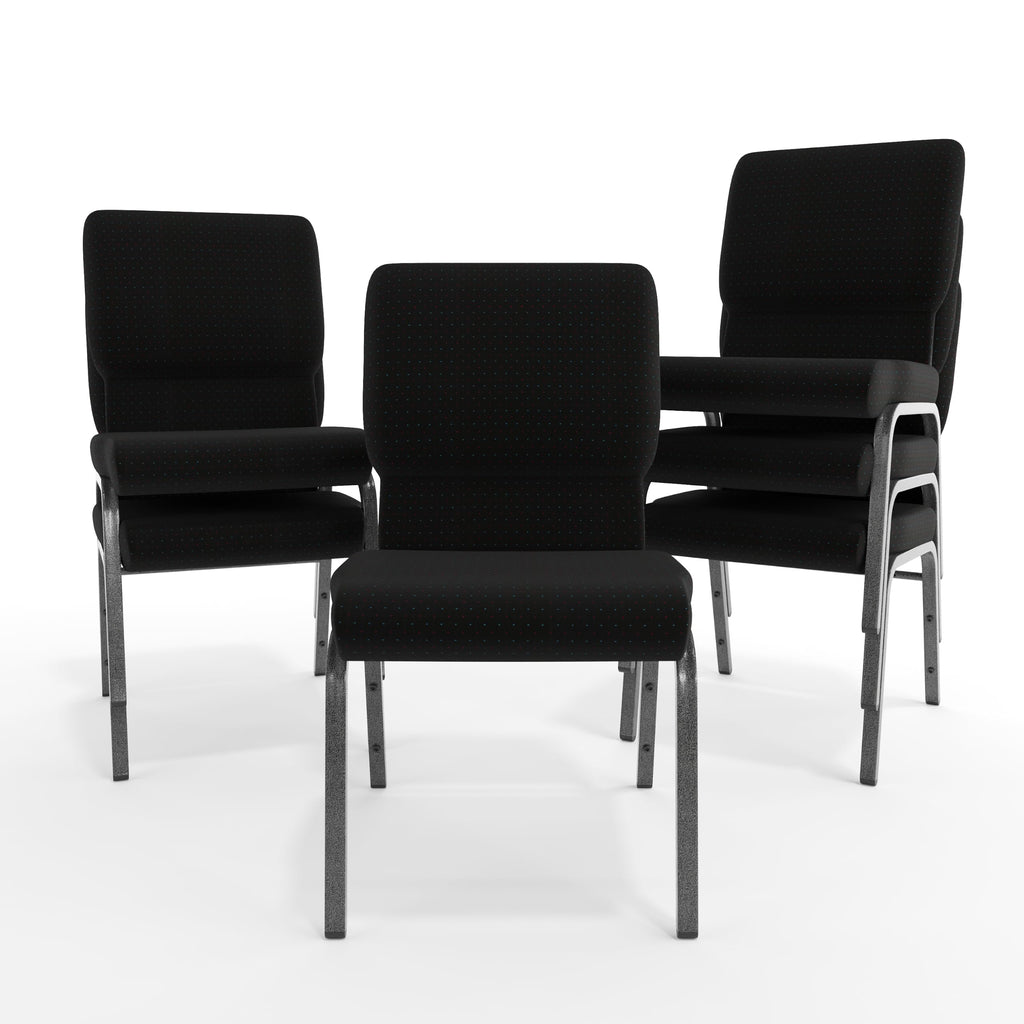 Black Patterned 18.5" W Stacking Church Chair, 4-Pack