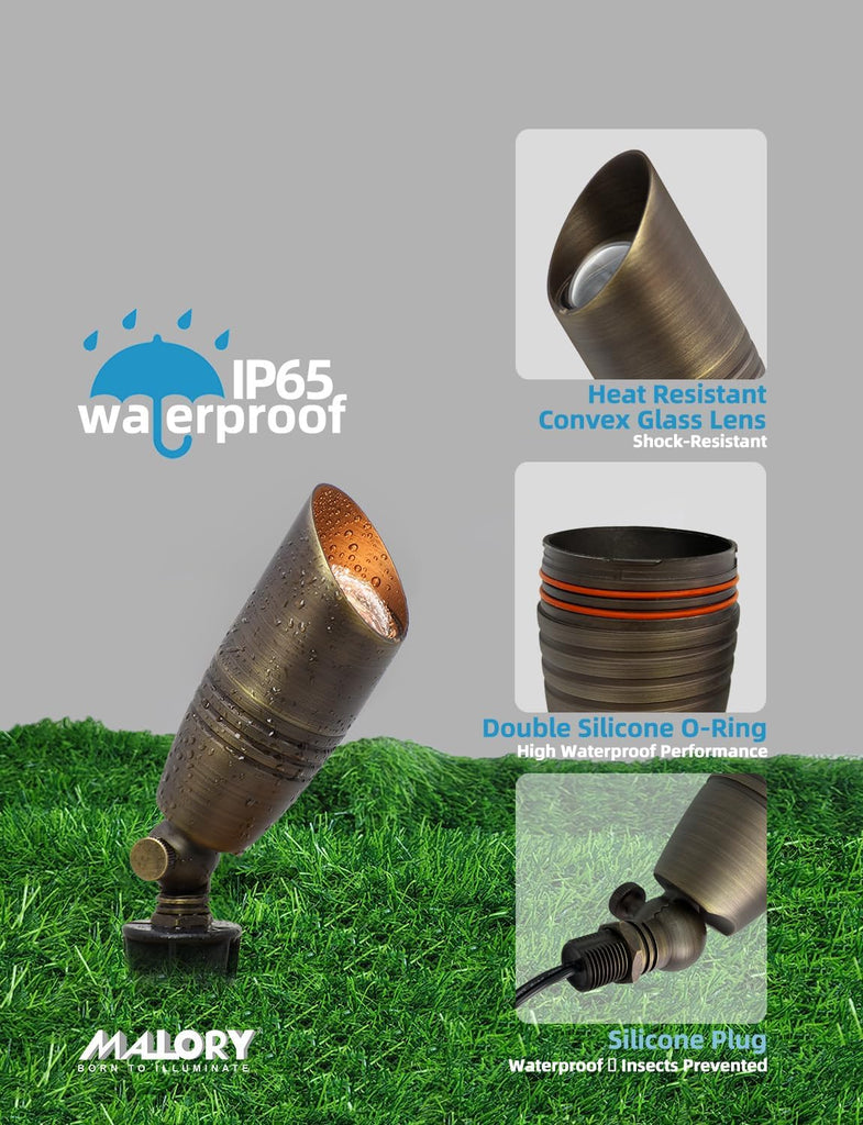 Brass Landscape Spotlights 12-Pack with Bulb Kit(S02), Low Voltage 12V AC/DC LED Outdoor Spot Uplights and Tree,PVC