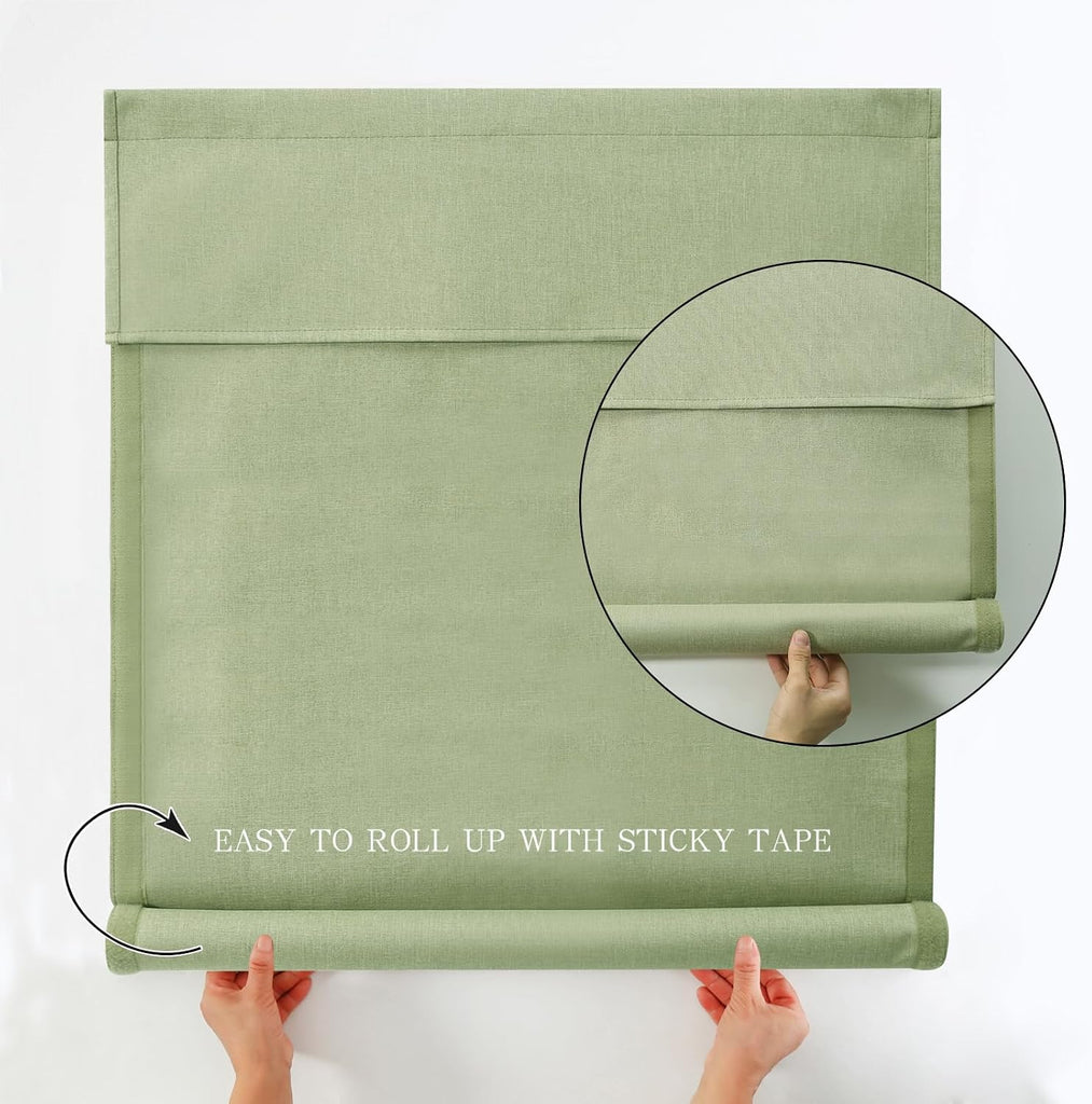 No Drill 100% Blackout French Door Roller Shade,1 Pack. | 26x70", Matcha,Side hook & loop for partial shading;