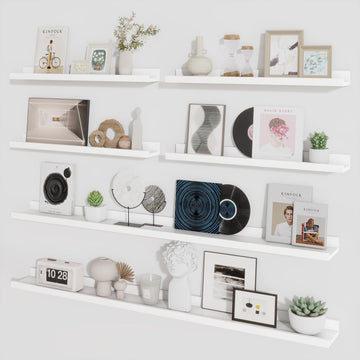 Picture Ledge Shelf, Floating Shelves for Wall Decor, White, Set of 6, 55''