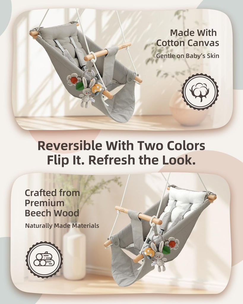 Baby Swing Indoor Outdoor, Canvas Baby Swing for Infant to Toddler with Comfort Footrest, Montessori Toys, Upgraded