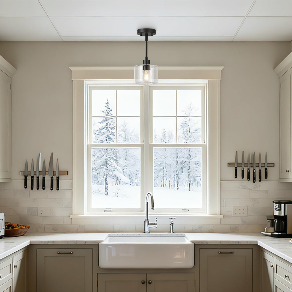 Glass Pendant Lights Kitchen Island, Modern Black Pendant Light