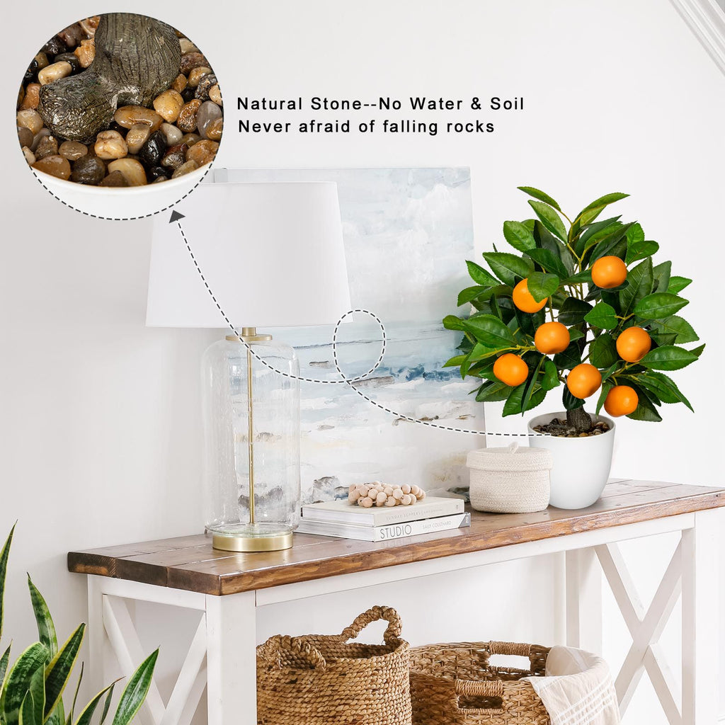 Artificial Potted Plants 16.1 inches Fake Orange Tree Artificial Citrus Fruit Plant with White Pot Faux Plants Indoor