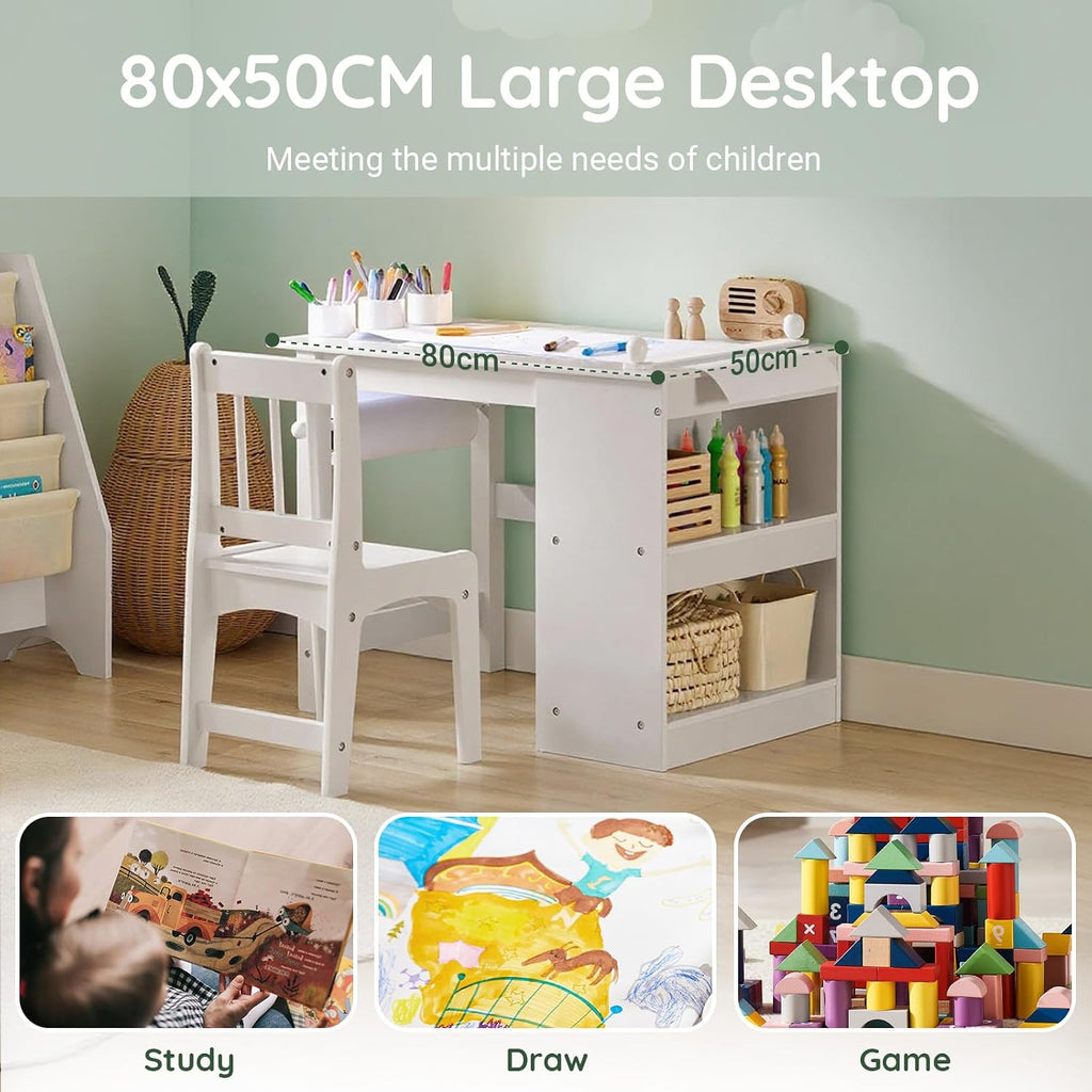 Kids Wooden Craft Table and Chair Set, Standard Size, White