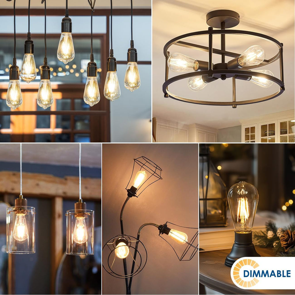 Vintage Edison LED Bulbs Dimmable, 60W Equivalent, 2700K Warm White