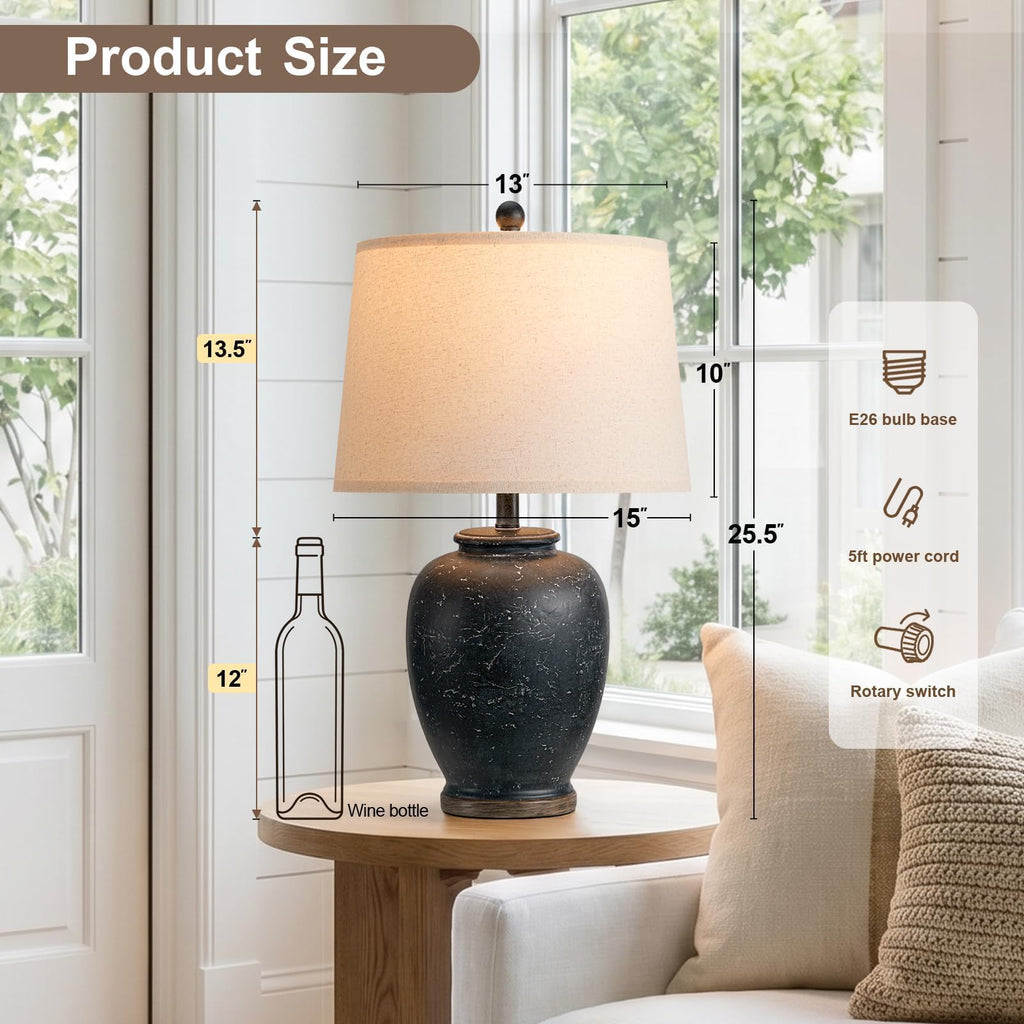 25" Vintage Ceramic Table Lamp Bedroom Matte Black