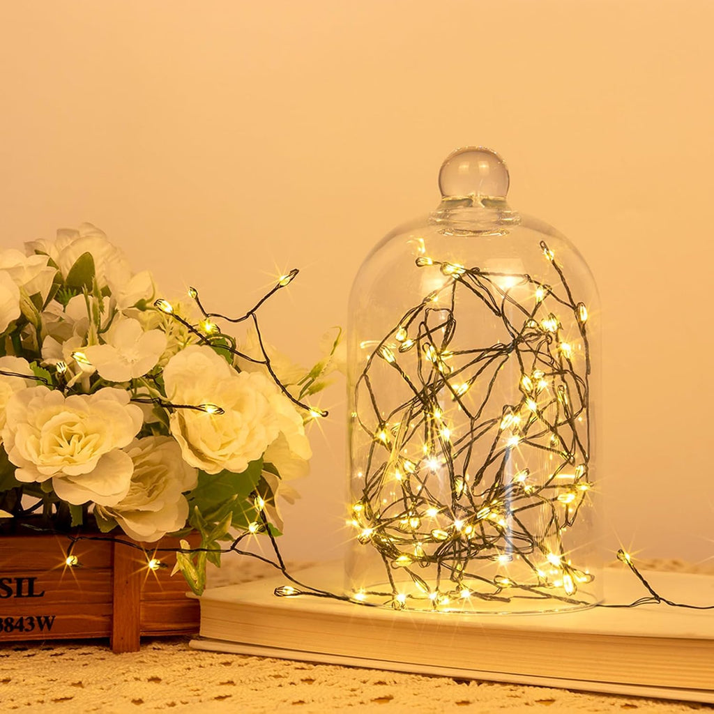 33FT 300Leds Firecracker Fairy Lights,Green Wire,Warm White