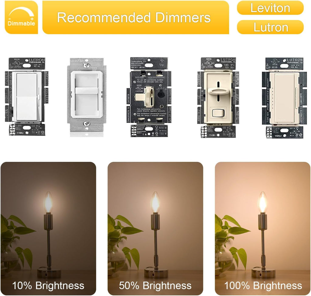 Candelabra LED Light Bulbs 25W Equivalent, E12 Base, 2700K Soft Warm White, Frosted E12 LED Bulb Dimmable, B11
