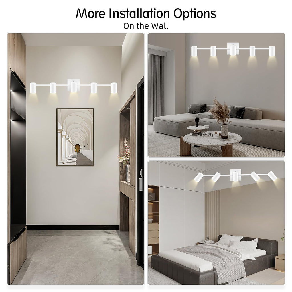 Track Lighting Fixtures Ceiling, 5 Light White Track Light with Rotatable Light Heads, Modern Track Lighting Fixtures