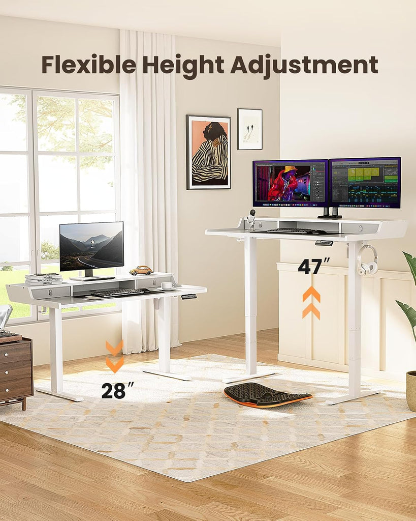 Electric Standing Desk with Drawers, 55′′ x 28′′ Gaming Table Compatible Monitor Stand, Stand up Desks, Home Office