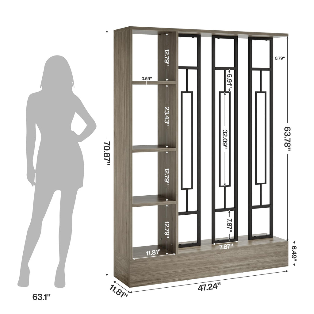 Room Divider with Shelves, 71" Freestanding Storage Room Divider