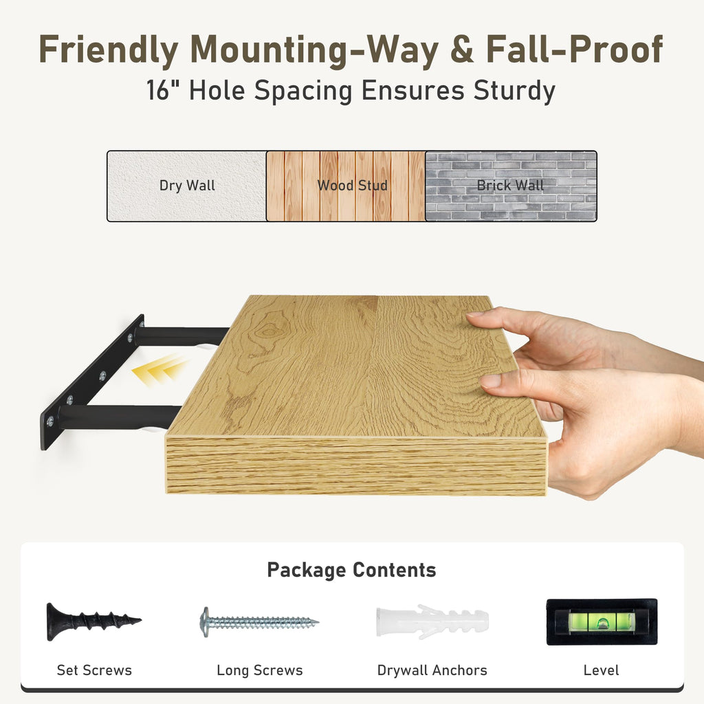 36 x 8 Inch Floating Shelves for Wall, Farmhouse Bathroom Shelves Set of 2, Wood Wall Shelves 36 Inch Long, 36 x 8 x