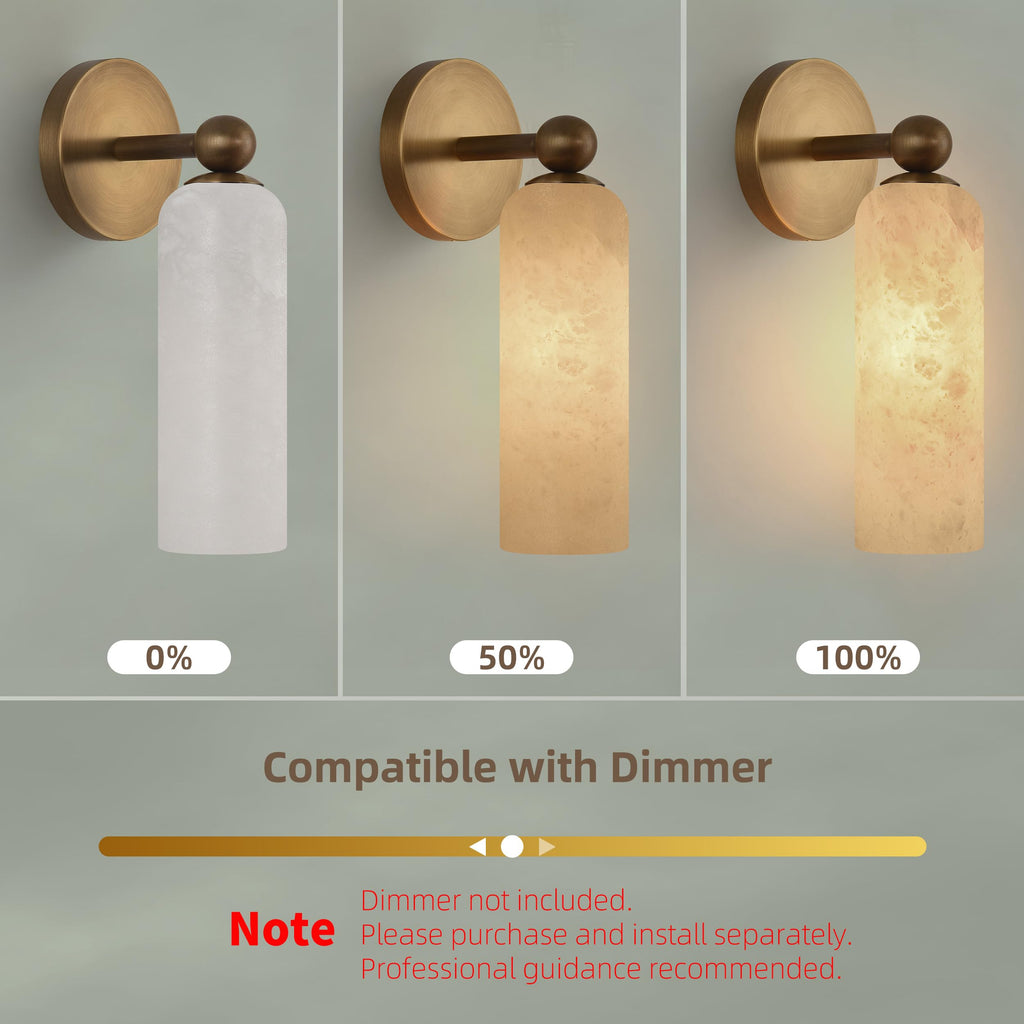 Alabaster Wall Sconce with Solid Brass, 12.4 Inches, Set of 2