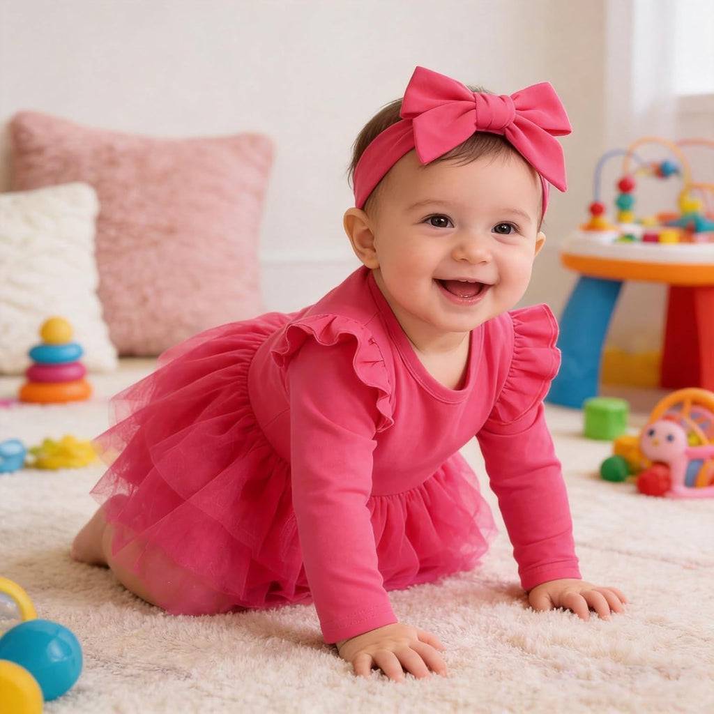 Baby Girls Tulle Romper Ruffle Long Sleeve Tutu Dress