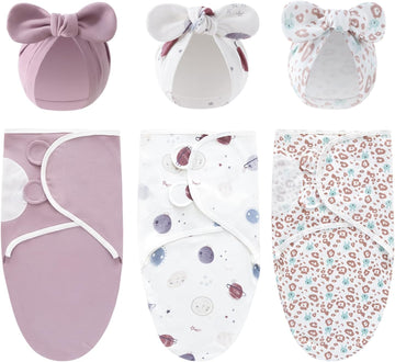 Pack Baby Swaddles for Newborns with Bow Hat for Girls Purple Set