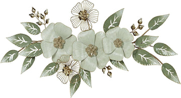 Ivory Floral Sophistication Metal Wall Sculpture | Botanical Hanging Decor, Hallway, Foyer