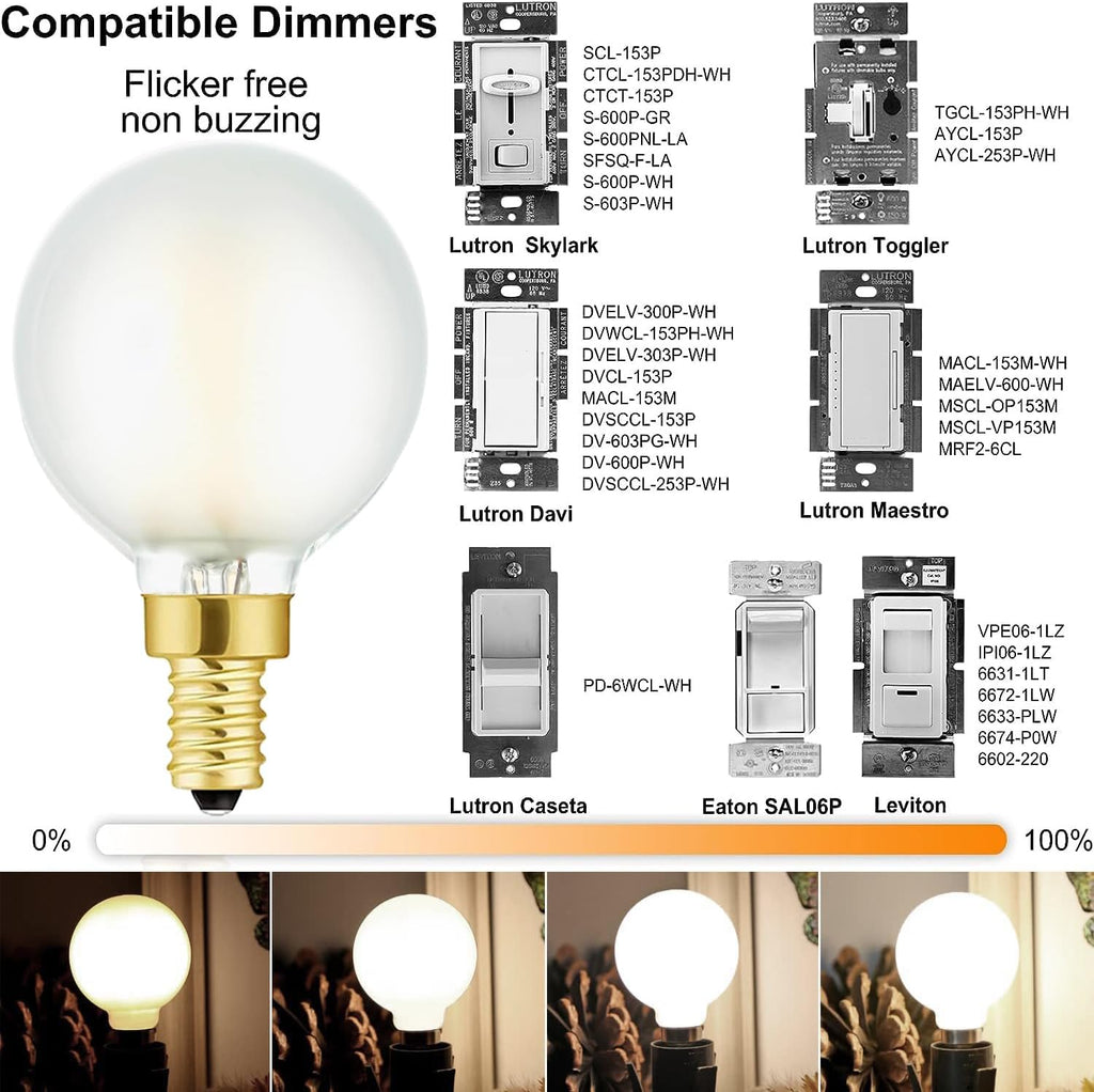 E12 Frosted LED Bulbs, 40W Candelabra Dimmable Chandelier Light Bulbs Daylight 4000k G16.5 4W E12 g50 Vintage Globe