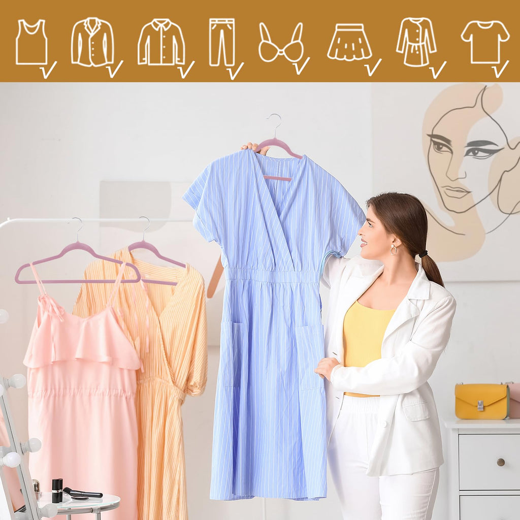 Velvet Hangers 100 Pack, Premium Clothes Hanger Slim Non-Slip Notched for Suit Coat Pants Dress, 360 Degree Swivel