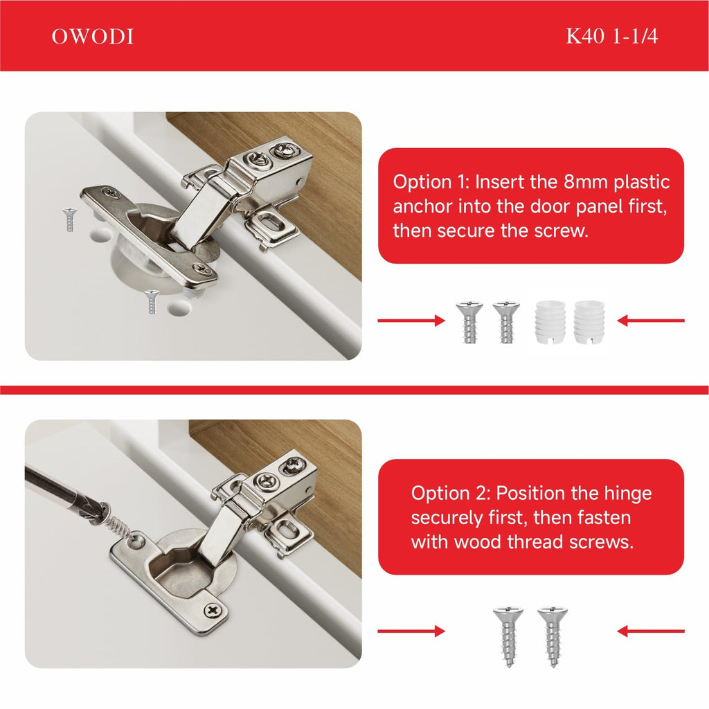 6 Pack 1-1/4 Inch Soft Close Cabinet Hinges - 40mm Cup Diameter, 95° Opening, 3-Way Self-Closing, Concealed Hinges