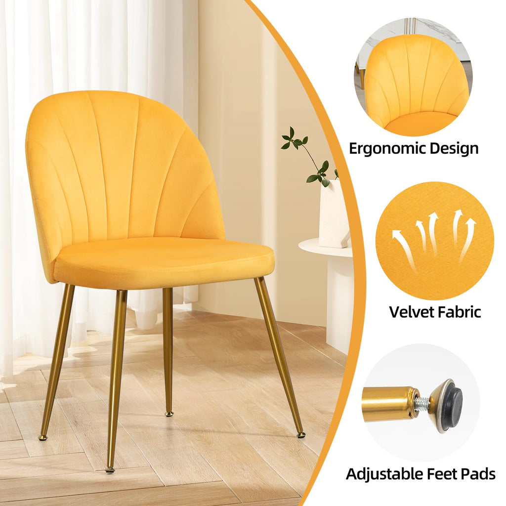 Velvet Dining Chairs Set of 6, Upholstered Mid Century Modern Dining Chairs, Armless Accent Chair with Metal Gold