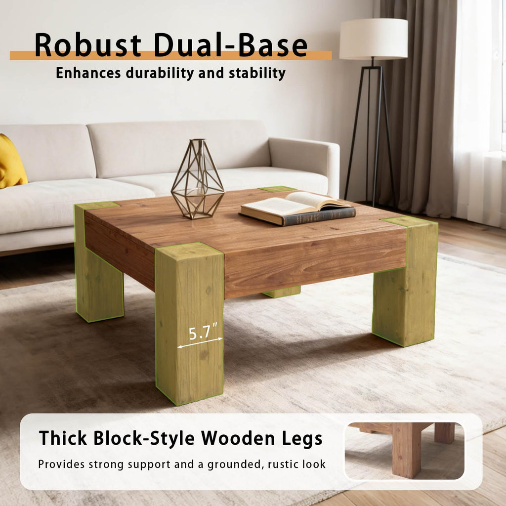 39.37" Solid Wood Square Coffee Table
