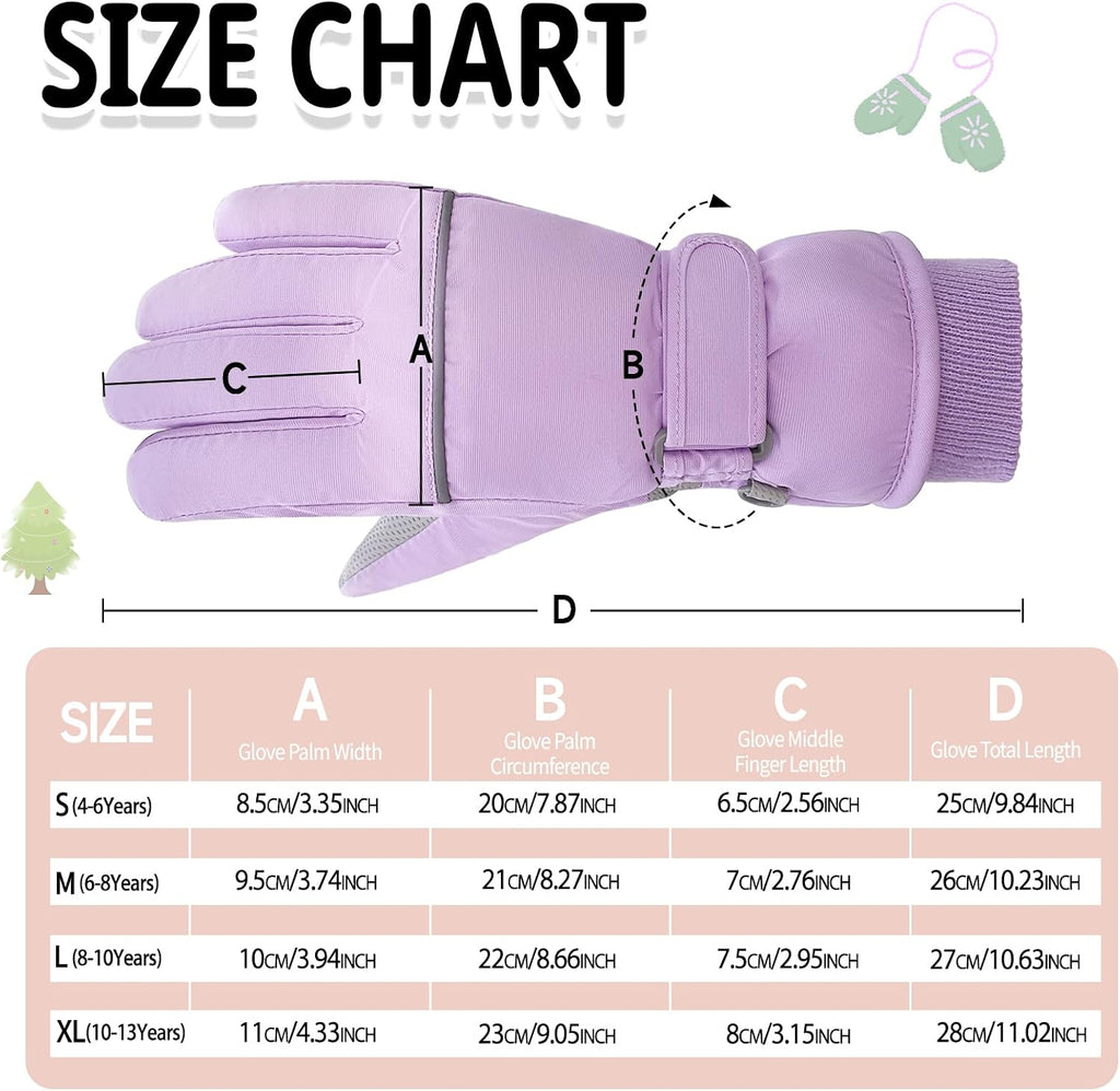 Kids Winter Ski Gloves Waterproof Children Girls Boys Fleece Thermal Snowboard Snow Gloves Mittens for Cold Weather