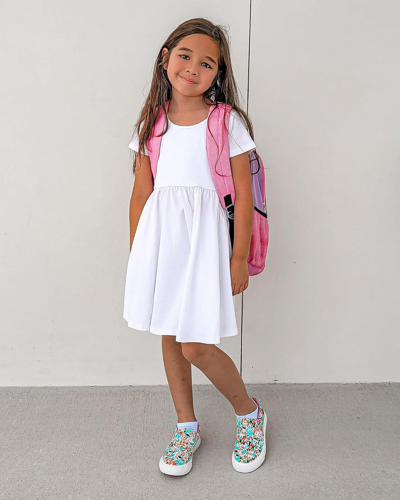 Girls Cotton Short Sleeve Twirl Skater Dress