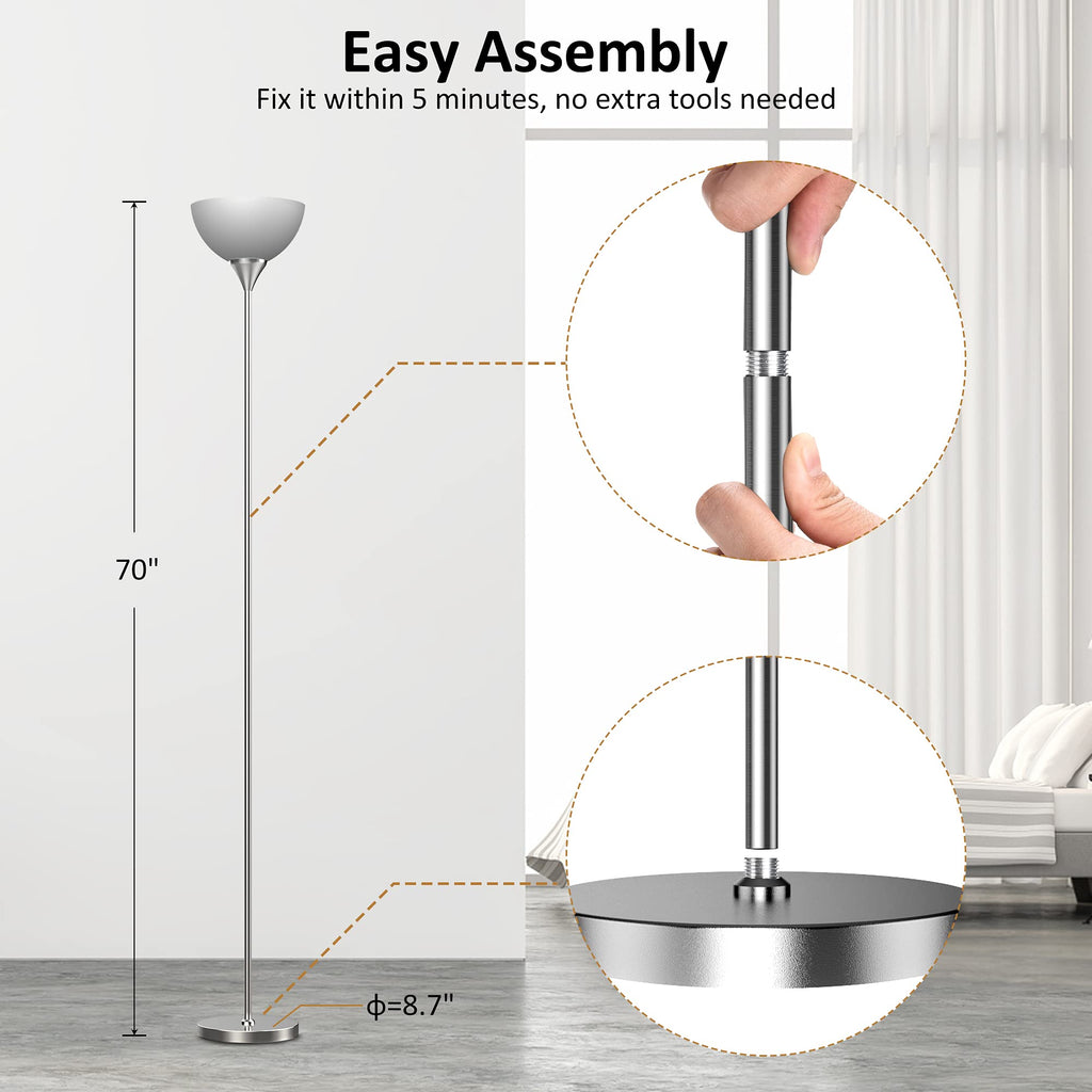 Floor Lamp, Remote Control with 4 Color Temperatures, Torchiere Floor lamp, Standing Lamps, Bulb Included (Brushed