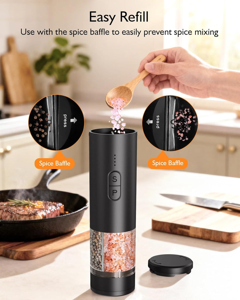Electric Salt and Pepper Grinder Set, 2 in 1 Dual Bins USB Rechargeable