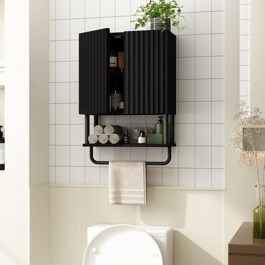 Fluted Bathroom Wall Cabinet with 2 Doors, 3-Tier Medicine Cabinet