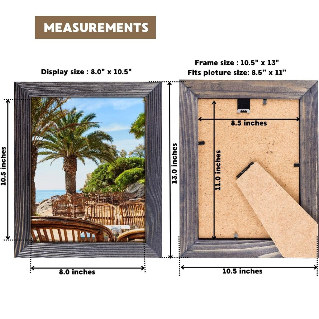 8.5 x 11 Wooden Rustic Picture Frames, Set of 2 for Diploma Documents and Certificates Wall Mounting Desktop