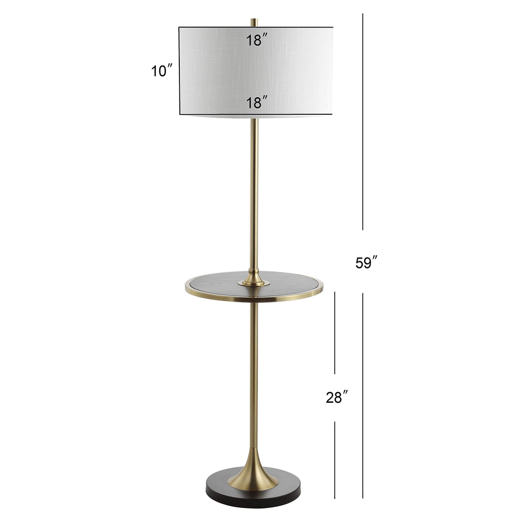 Luce Floor Lamp with Wood Side Table 59", Black/Brass Gold