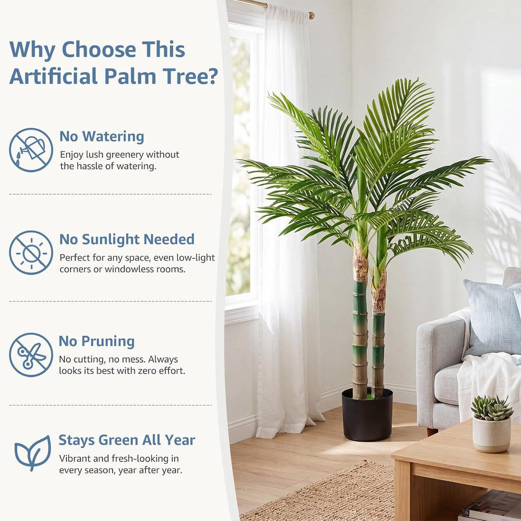 47in Artificial Palm Tree, Realistic Faux Indoor Floor Plant in Pot with Lifelike Leaves Corner, Modern Home Decor